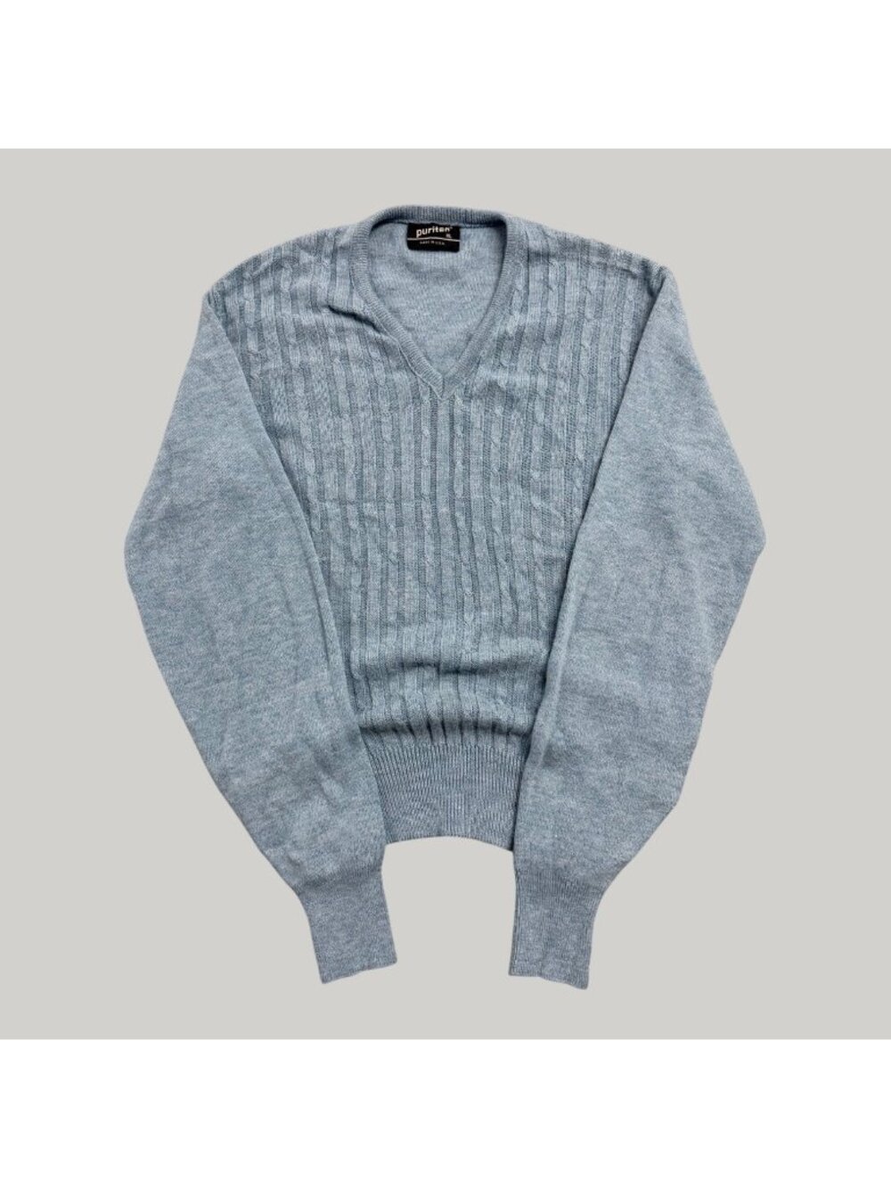 Puritan 1970s Cable Knit V-Neck Sweater